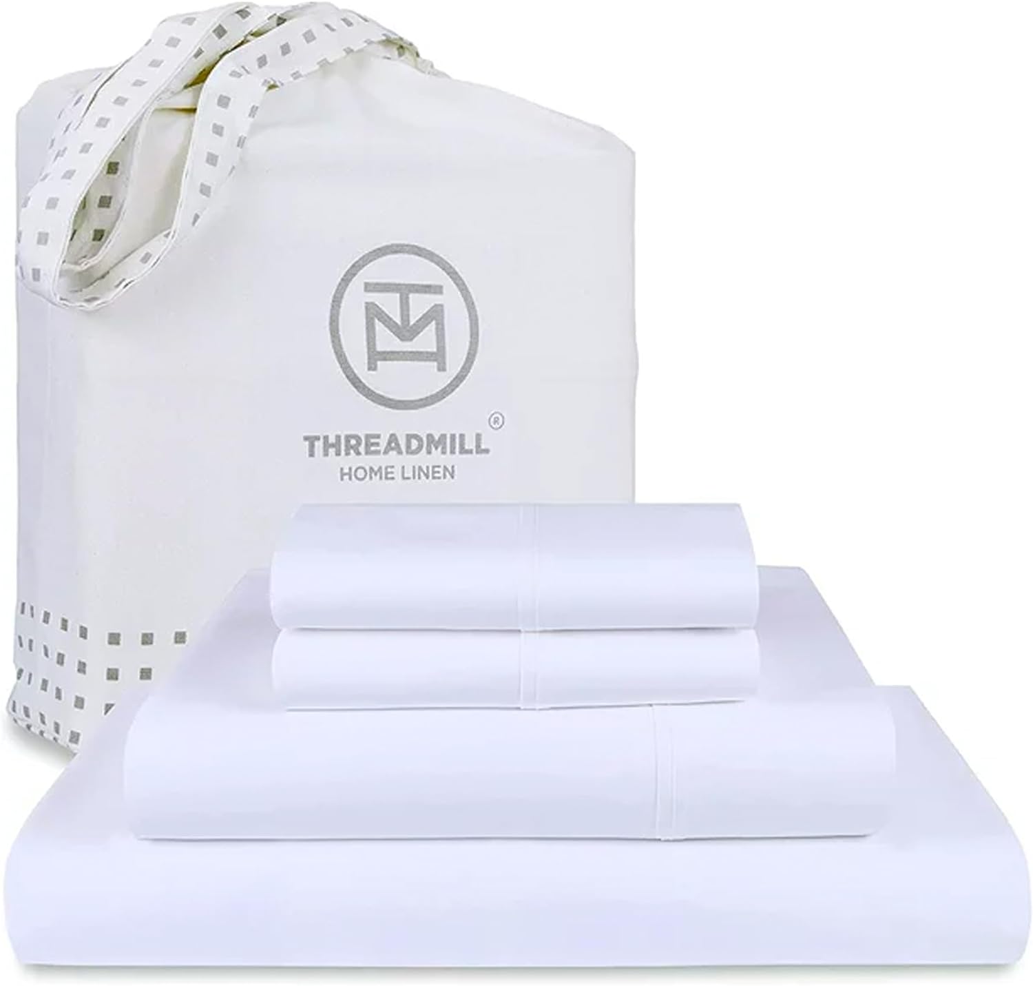 Threadmill Luxury Supima Cotton Sheets, 1200 Thread Count 100% Cotton Sheets for Queen Size Mattress, 4 Pc Queen Sheets Set, 5-Star Hotel Quality White Bed Sheets Elasticized Deep Pocket