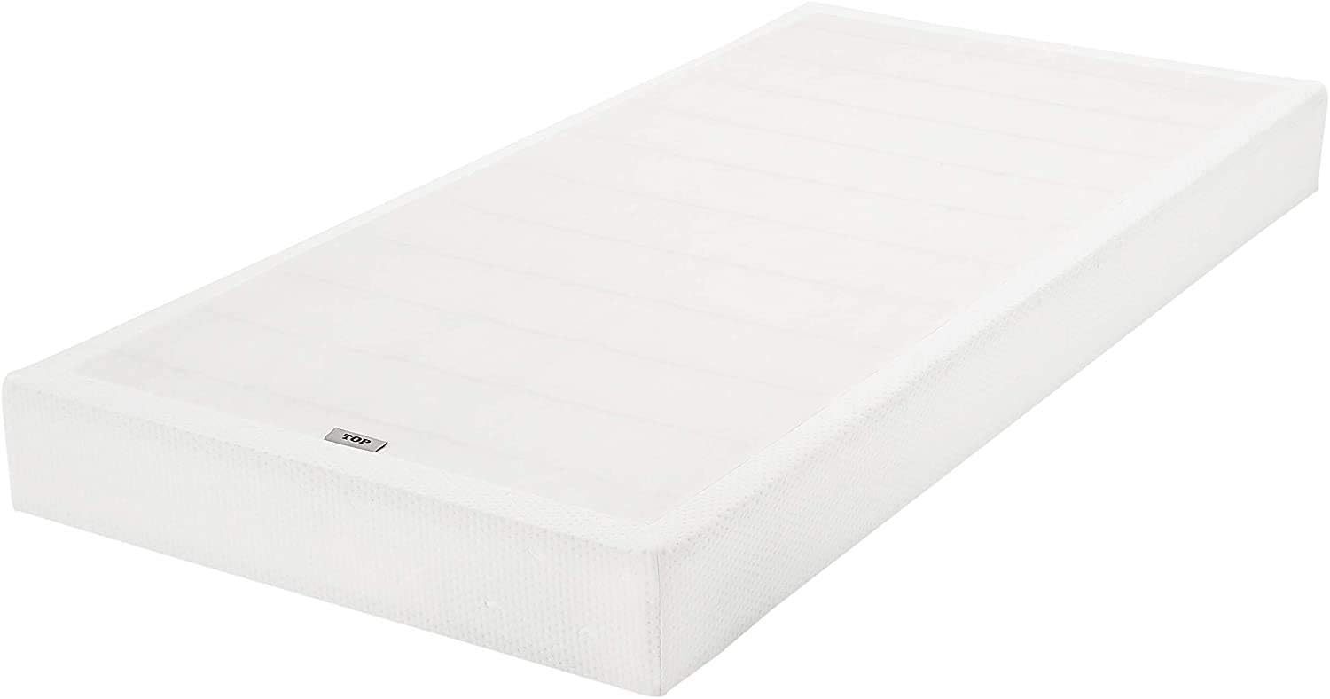 Amazon Basics Smart Box Spring Bed Base, 5 Inch Mattress Foundation, Tool-Free Easy Assembly, Twin, White