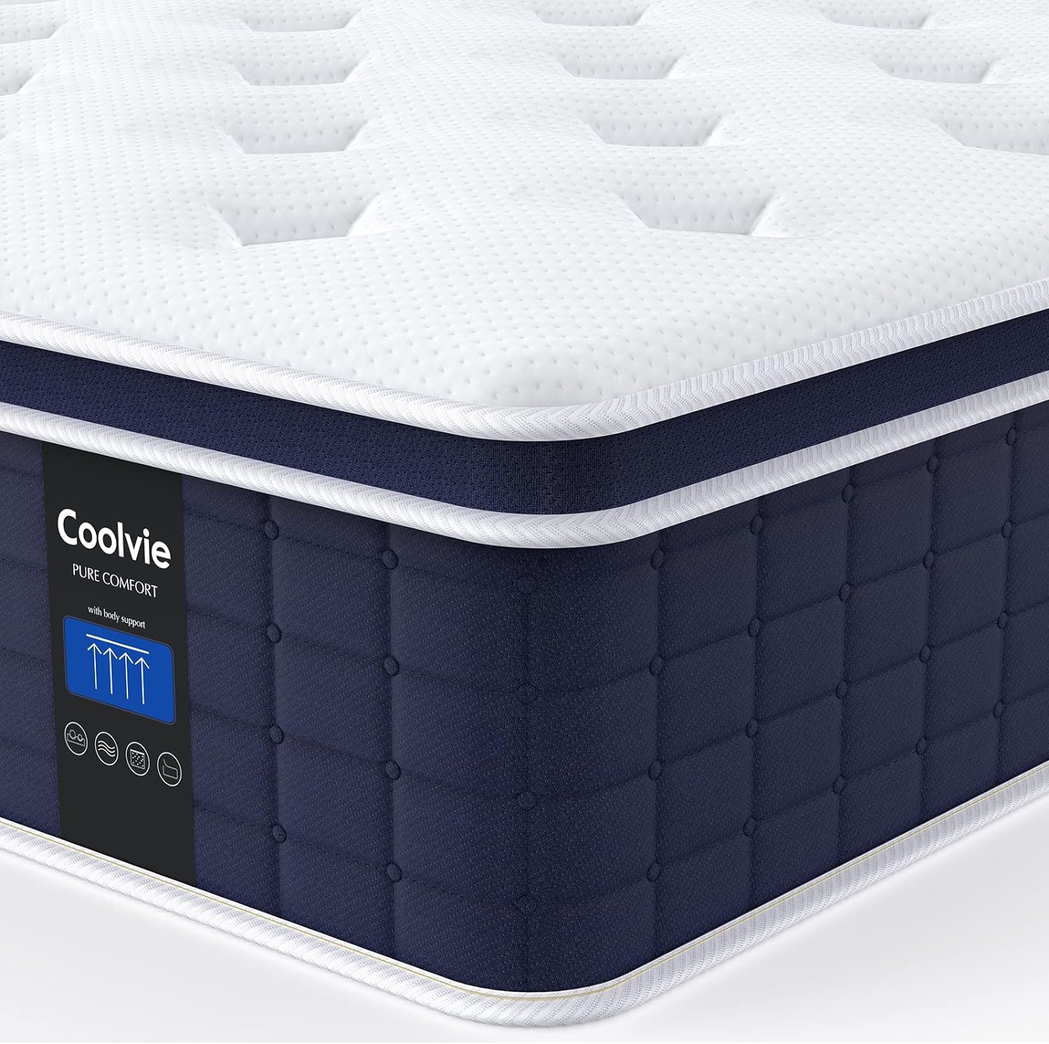 Coolvie 12 Inch Twin XL Mattress, Hybrid XL Twin Mattress in a Box, Medium Firm Feel, 3 Layer Premium Foam with Pocket Springs for Motion Isolation and Pressure Relieving, 100-Night Trial