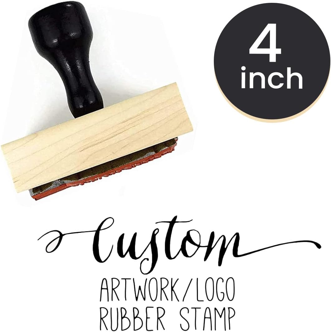 1 2 3 4 Large Logo Stamp - Custom Stamp - Personalized Wood Handle Business Stamp Self-Inking Black Red Blue Black Ink - Custom Round Text Business Stamp Large 1 2 or 3 Inch Stamper (4)