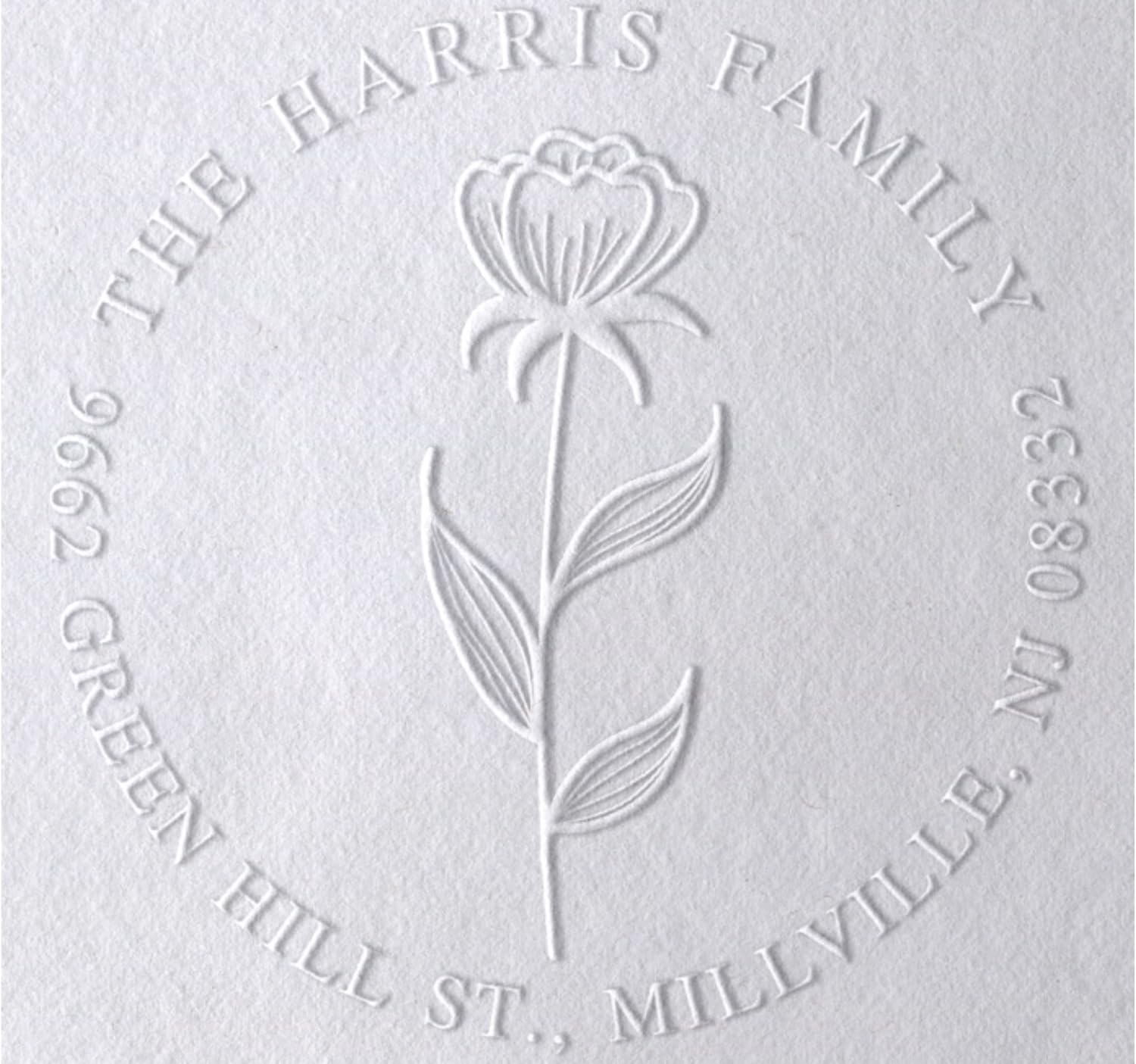 Custom Address Embosser Seal Round Monogram Stamp Personalized Customized Wedding Invitations Seal Stamp 1 x 5/8 (Style 5)