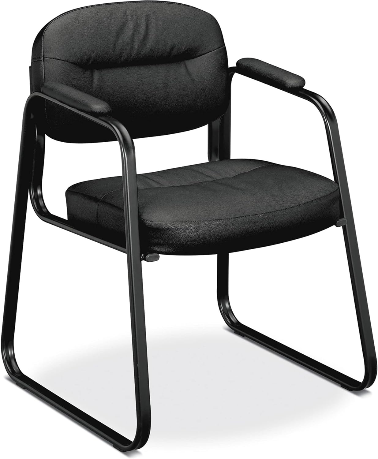 HON Sled Base Guest Leather Chair with Fixed Arms, Black (HVL653)