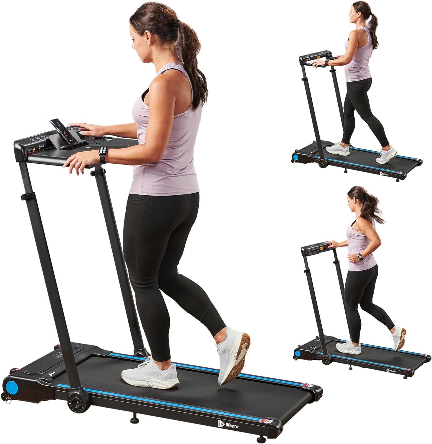 Lifepro 3-in-1 Foldable Treadmill - Folding Treadmill with Manual Incline & 0.5-7.5 MPH Speed Adjustment - Treadmill Foldable Works as Walking Pad, Treadmill with Console, & Treadmill with Handlebars