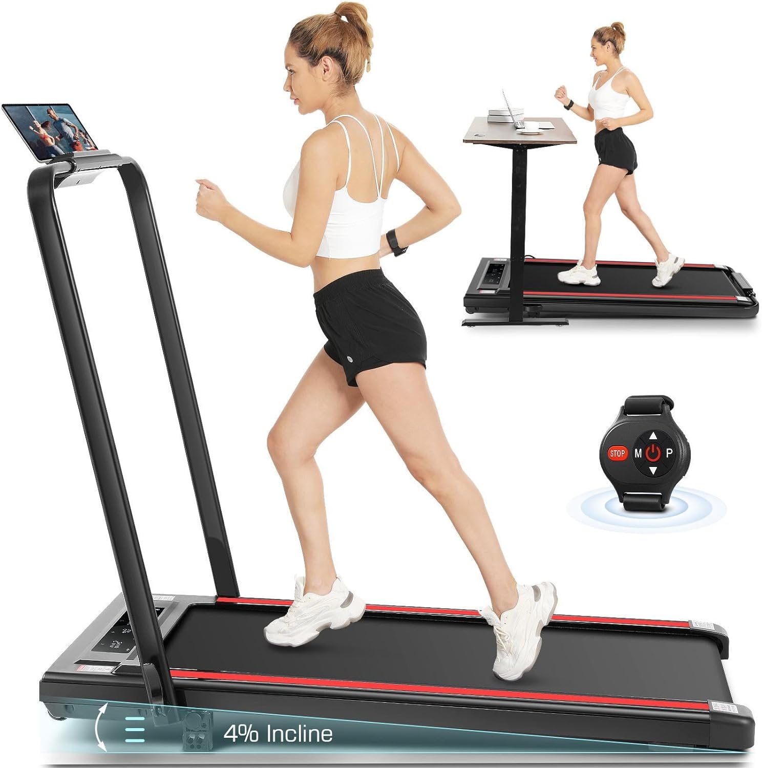 ANCHEER Folding Treadmill with Incline, 3 in 1 Under Desk Treadmill for Home/Office, Portable Walking Pad Treadmill 2.5HP, Running Jogging Machine with 300 lbs Weight Capacity Remote Control