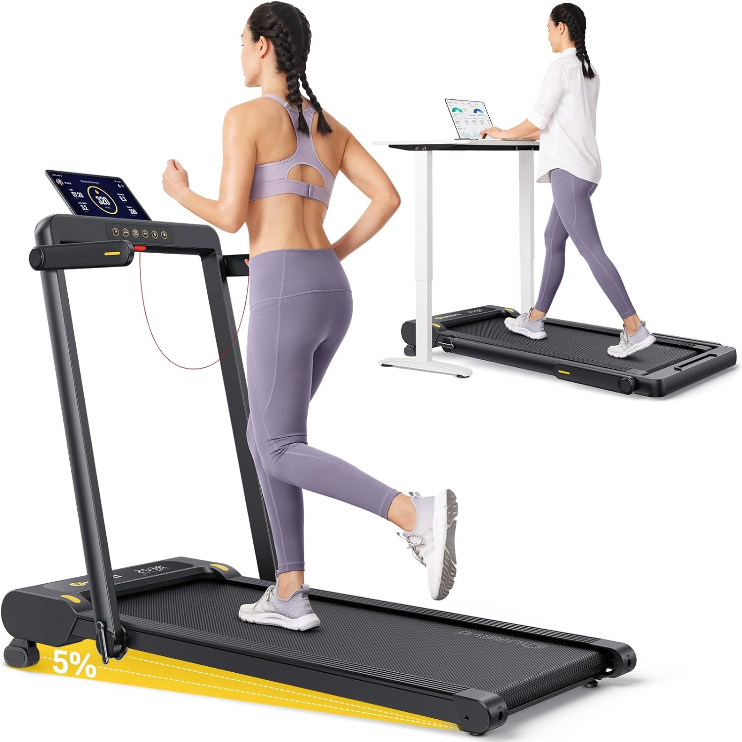 UREVO Walking Pad with Incline, Manual Incline Under Desk Treadmill for Home/Office, 2.25HP Inclined Treadmills with Remote Control, LED Display, 265lbs Weight Capacity