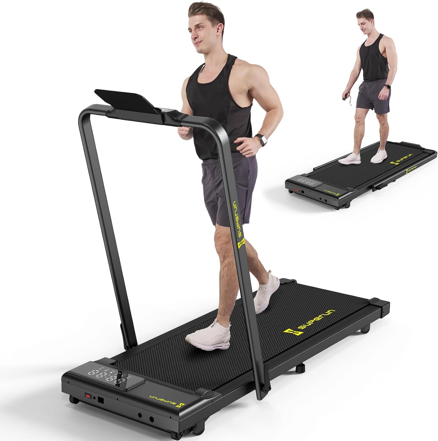 SupeRun 3 in 1 Walking Pad Treadmill- 3.0HP Folding Treadmills for Home Easy to Store, 300LBs Capacity Under Desk Treadmill Free Installation and Low Noise for Office Work