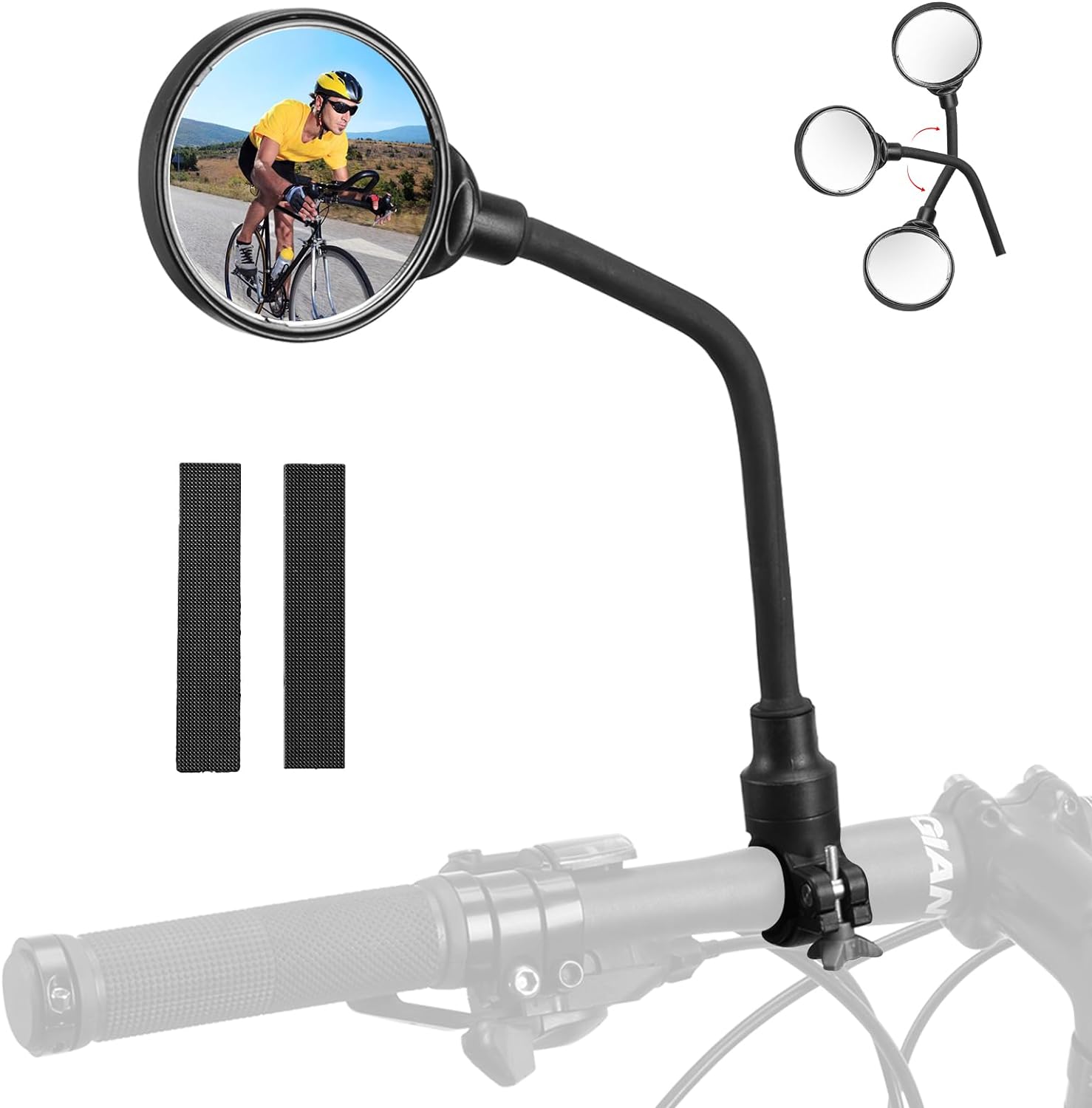 ROCKBROS Bike Mirror Handlebar Mount 360Rotatable Adjustable Bicycle Rear View Mirror HD Wide Angle Clear Acrylic Convex Safe Bike Mirror for Mountain Road Bike Electric Motorcycle