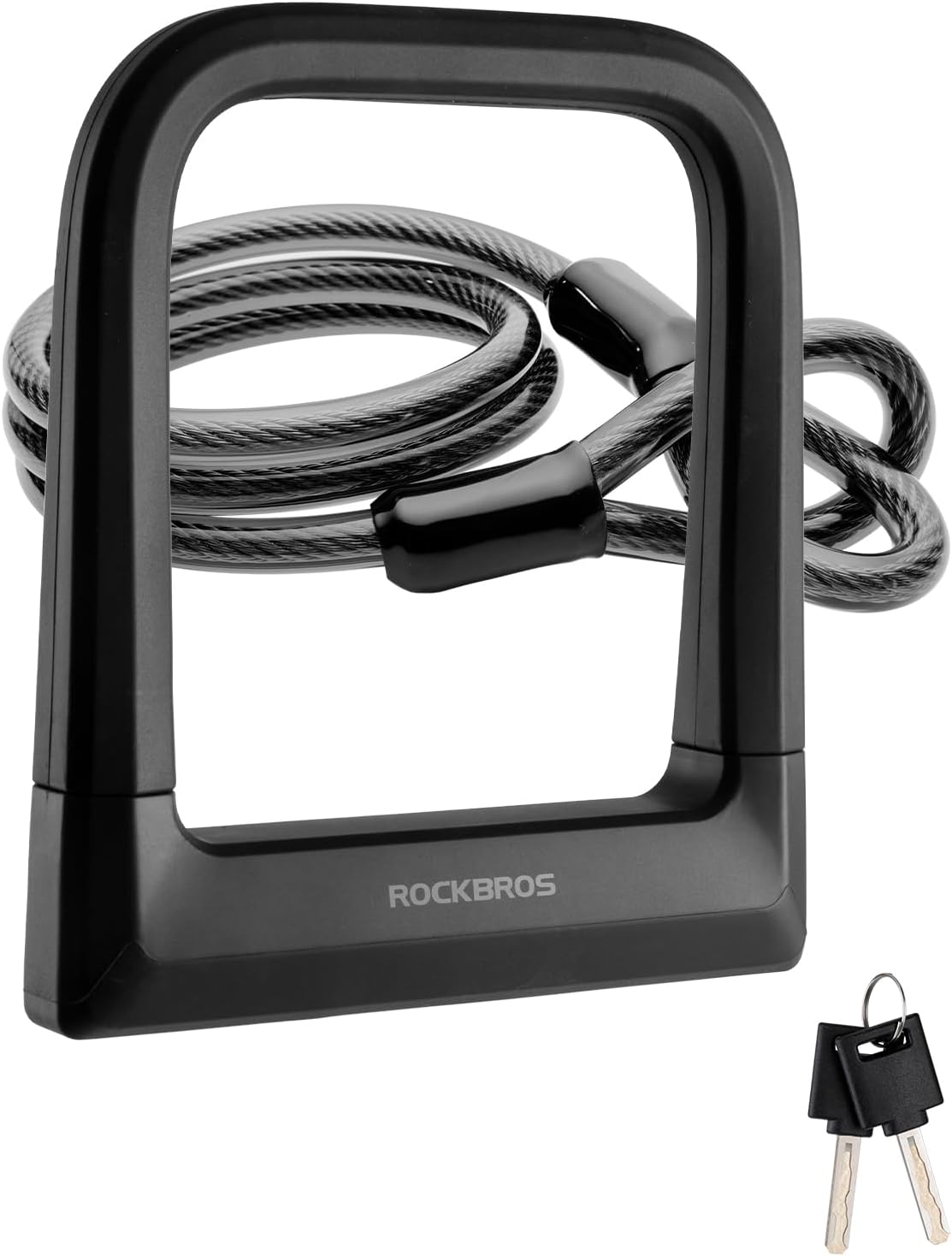 ROCKBROS Bike Lock Set Heavy Duty Bike U Lock with 4 Ft Security Steel Cable, Bicycle U Locks with Keys for Scooter Road Mountain Bike