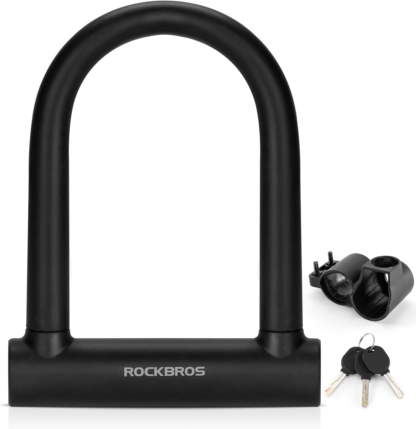 ROCKBROS U Lock Bike U Lock with Cable Heavy Duty Bike Lock Bicycle U Shackle 21mm U-Lock 4 ft Cable Mounting Bracket Scooter Motorcycles Combination Lock 3 Keys Anti Theft Black