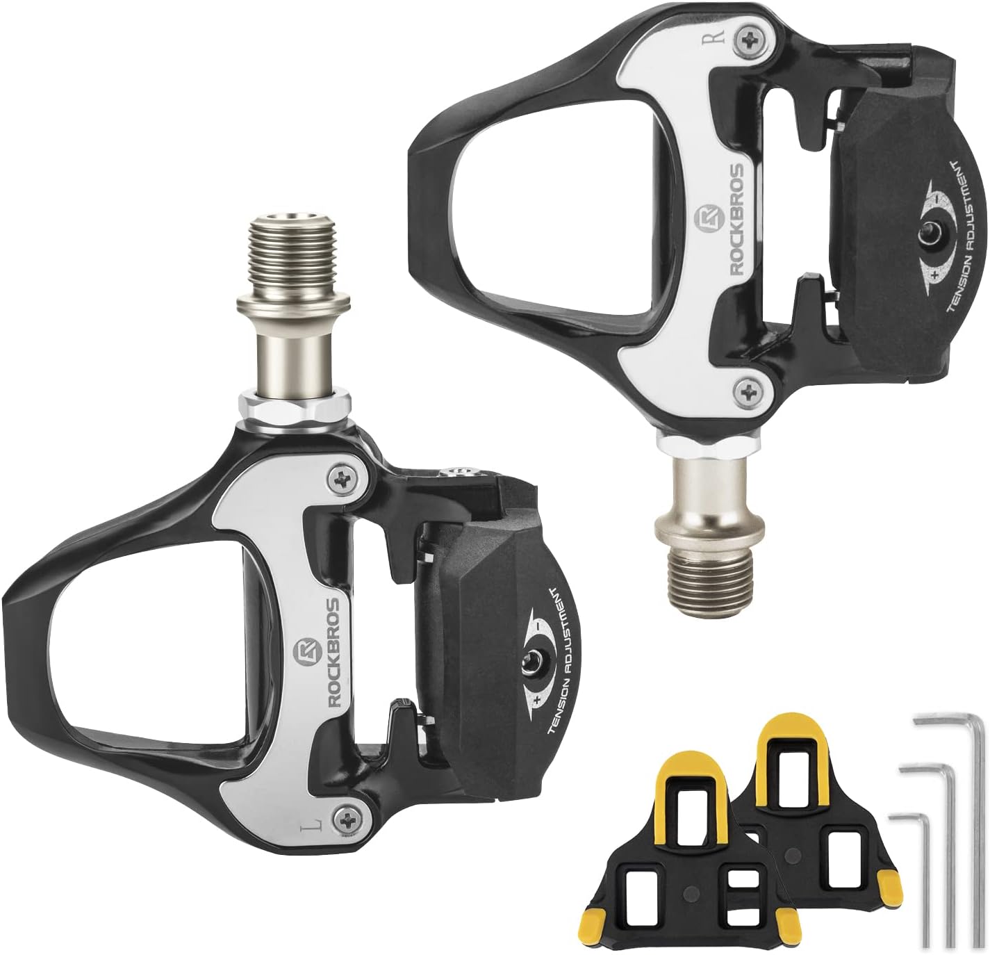 ROCKBROS Road Bike Pedals Lightweight Clipless Bicycle Pedals with Cleats Set Compatible with SPD-SL System