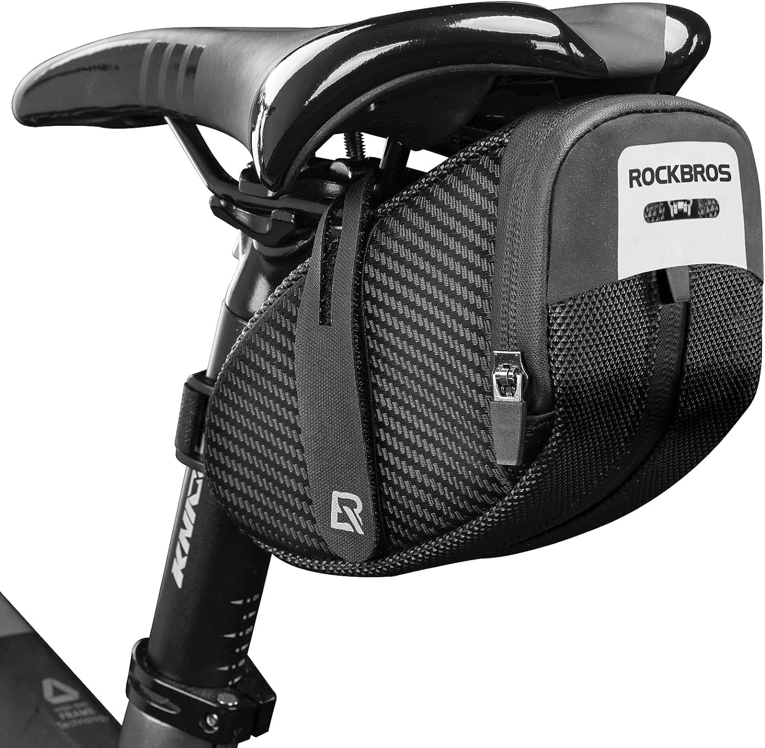 ROCKBROS Bike Saddle Bag, Bike Bag Under Seat, Strap-on Cycling Wedge Pack, Bike Seat Storage Bag for Mountain Road Bikes, 0.75L