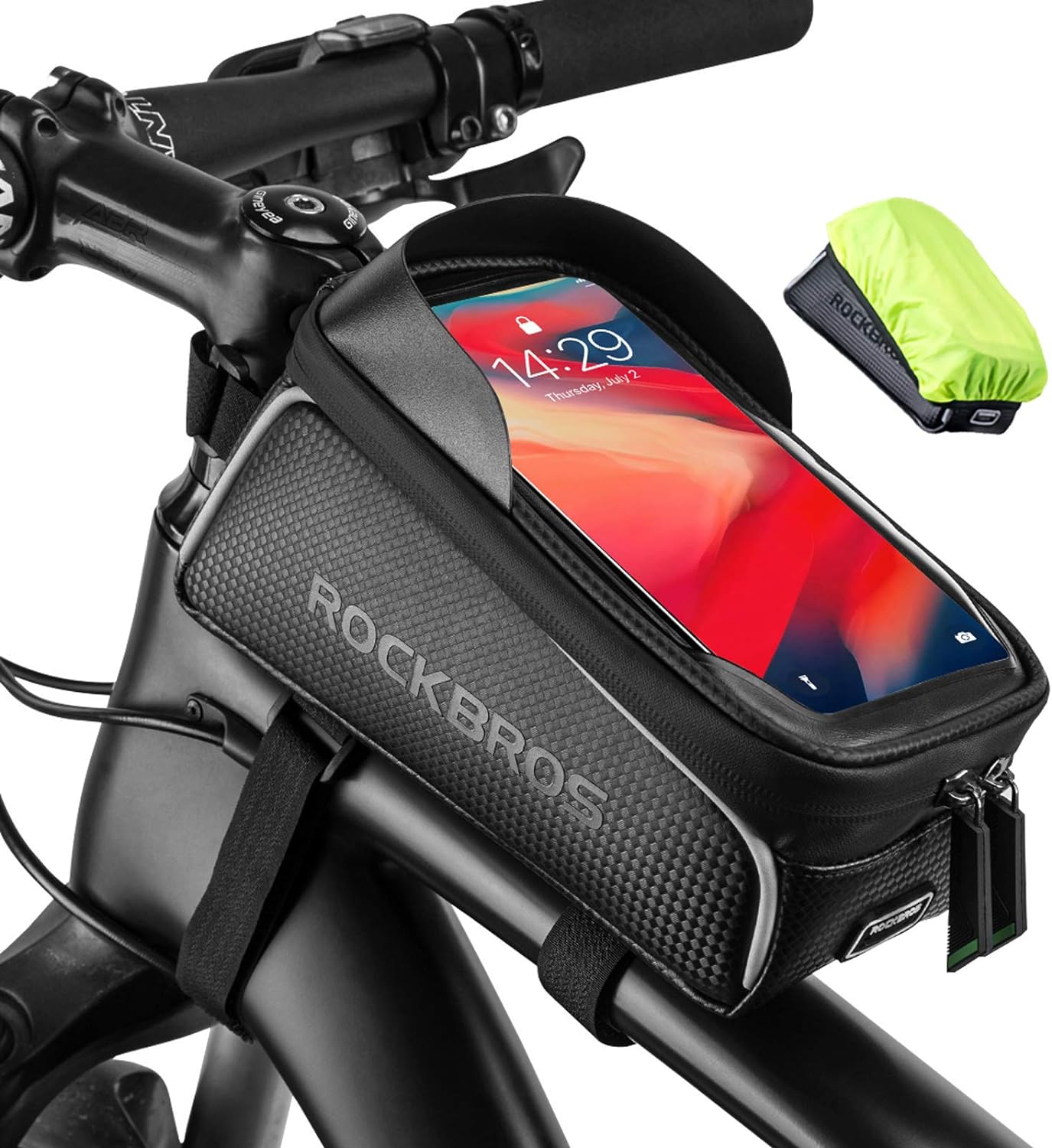 ROCKBROS Bike Bag Top Tube Waterproof Bicycle Frame Bag Touch Screen Bike Pouch Bike Cell Phone Holder for Iphone 12 11 7 8 Plus Xs Max Below 6.7