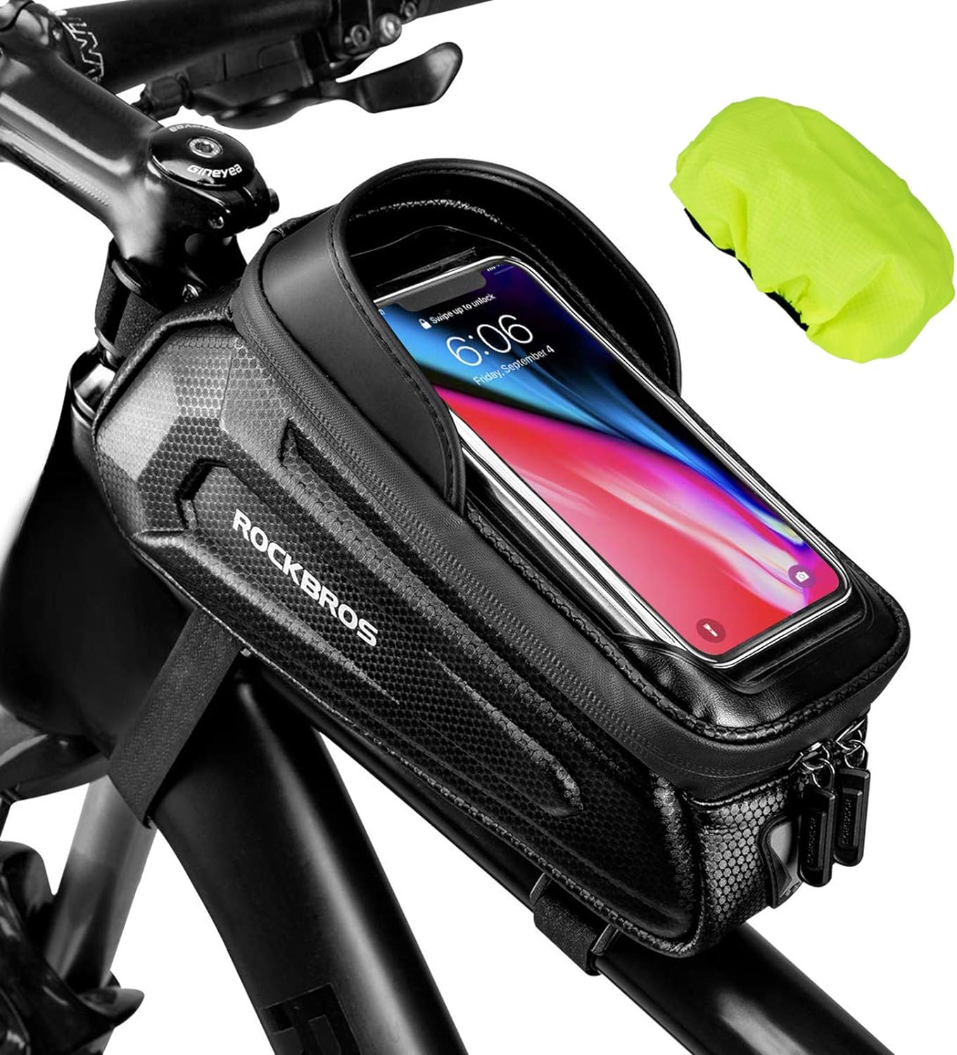 ROCKBROS Bike Bag Phone Mount Bag Bicycle Accessories, EVA Waterproof Bike Phone Holder, Front Frame Bag Top Tube Handlebar Bags Pouch Compatible Phones Under 6.8