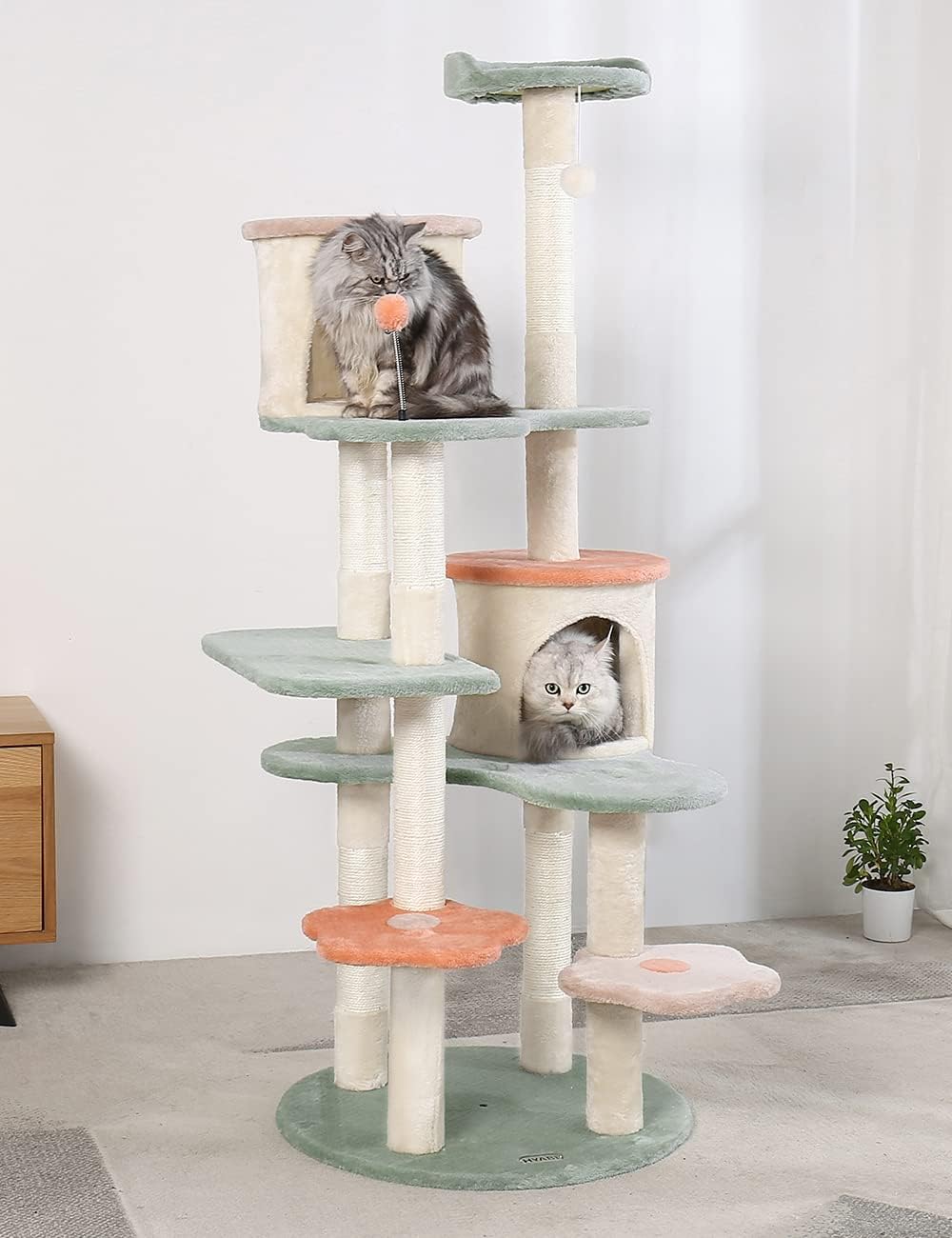 HYABi 63-Inch Cat Tree Creative Flower Cat Tower Cat Apartment with Flower Rest Platform(Large 7 Platforms)