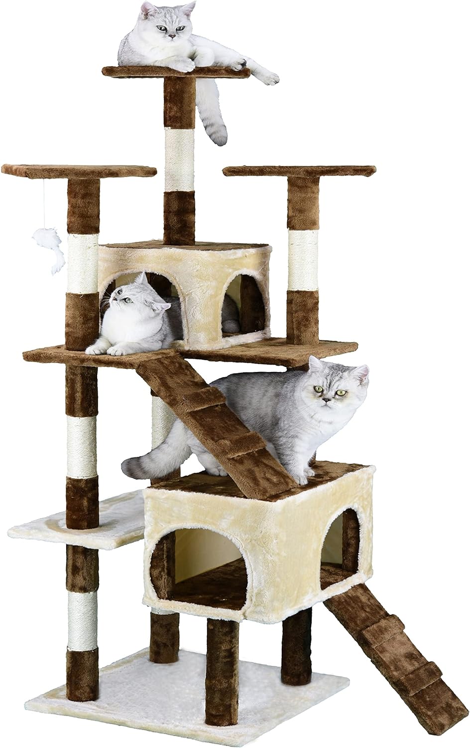 Homessity 63in Economical Cat Tree Kitty Scratcher Kitten Condo Cat Tree Tower House Furniture for with Sisal Covered Posts for Indoor Cats, Beige & Brown