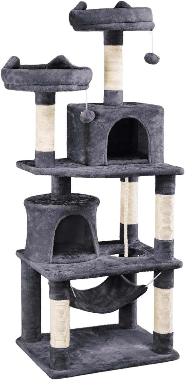 Yaheetech 62.2inches Cat Tree Cat Tower Cat Condo with Platform & Hammock, Scratching Posts for Kittens Pet Play House with Plush Perch for Indoor Activity Relaxing