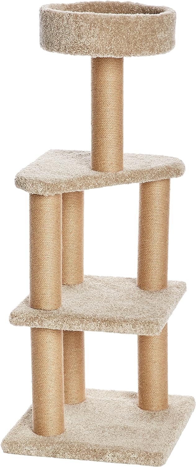 Amazon Basics Cat Tree Indoor Climbing Activity Tower with Scratching Posts, Large, 17.7 x 45.9, Beige