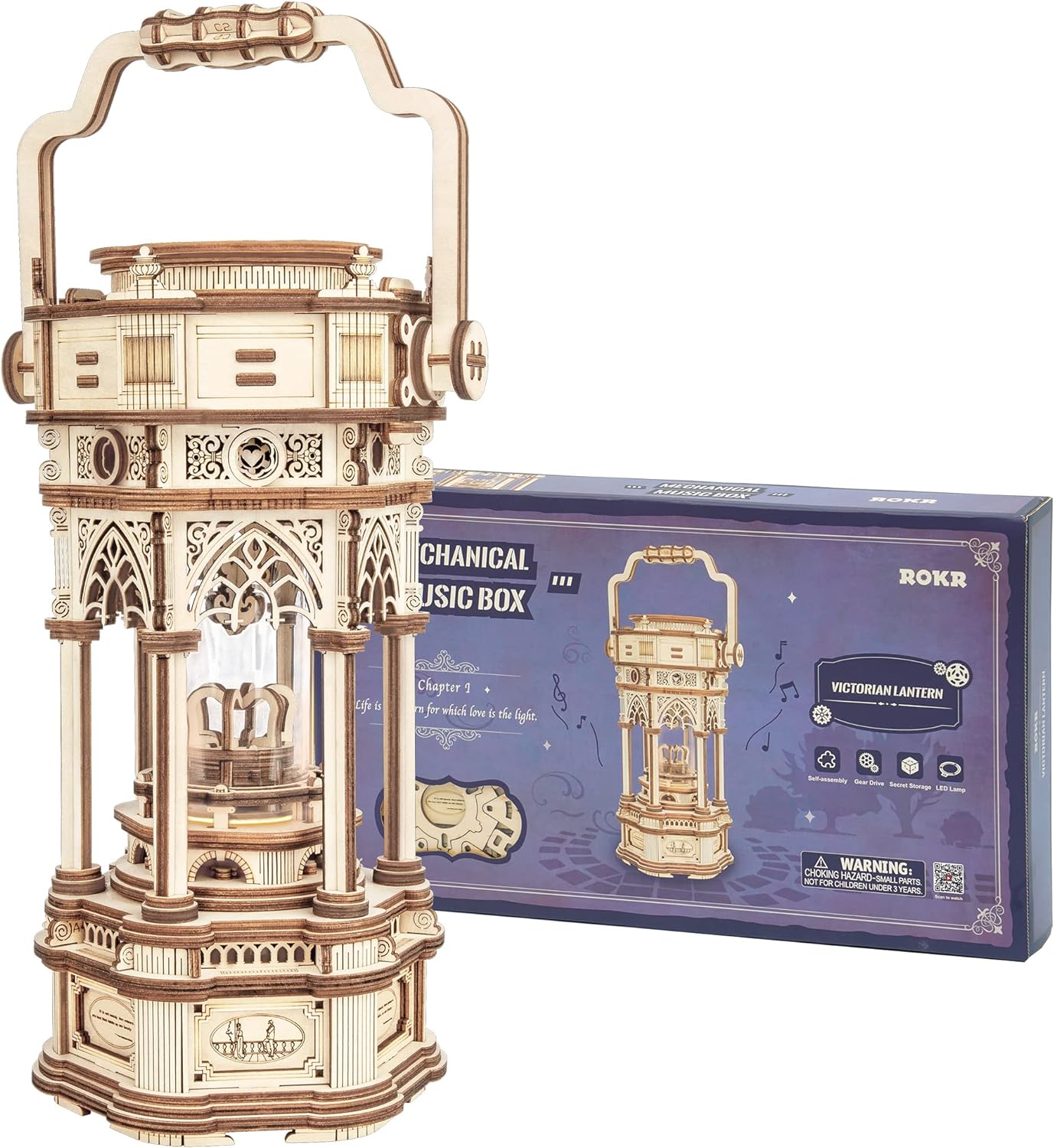 ROKR 3D Wooden Puzzle for Adults to Build, Victorian Style Vintage Lantern Music Box, Self-Assembly Craft Model Kits, for Couple, Antique Decoration for Home