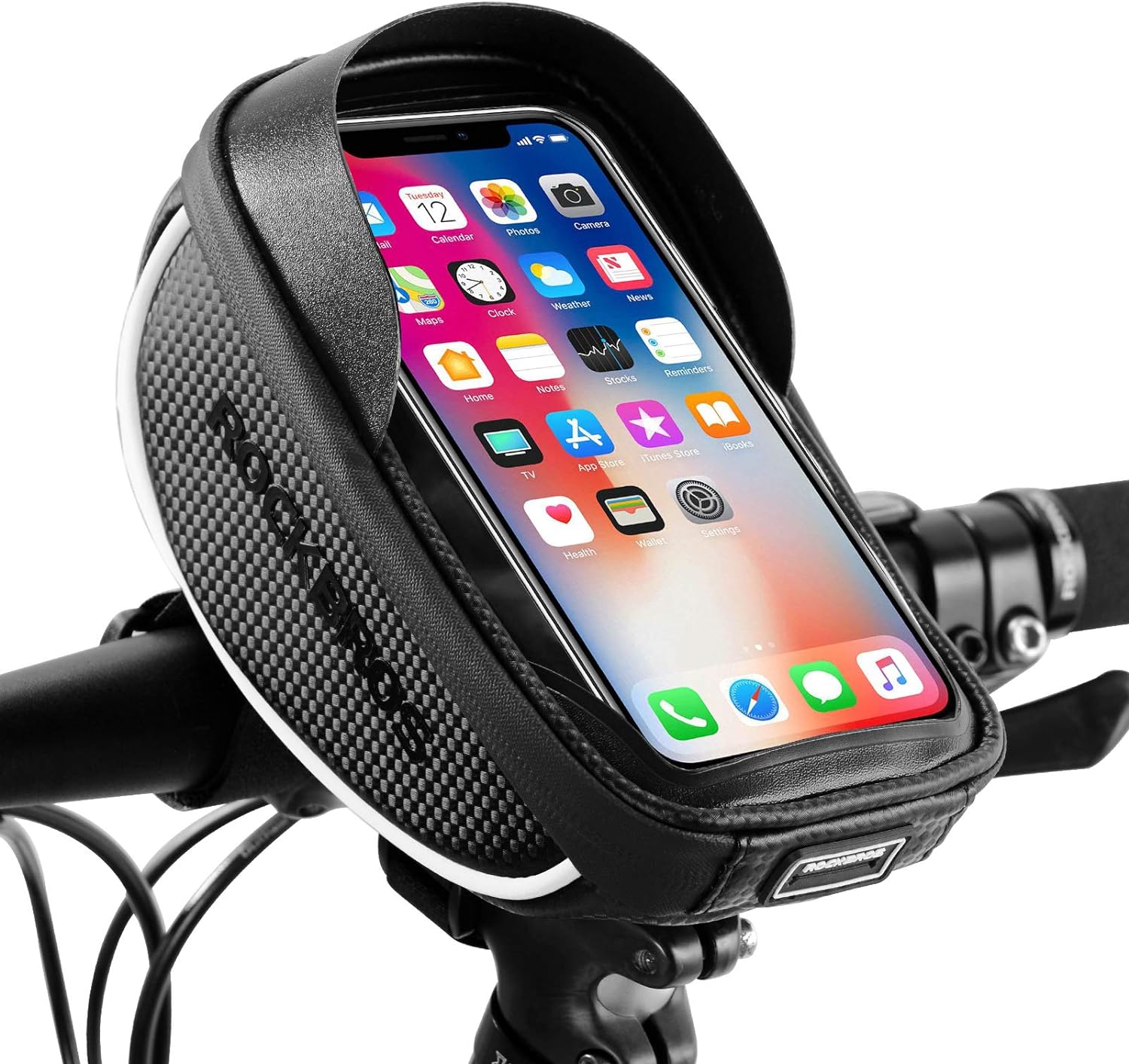 ROCKBROS Bike Phone Mount Bag Bike Front Frame Handlebar Bag Waterproof Bike Phone Holder Case Bicycle Accessories Pouch Sensitive Touch Screen Compatible with iPhone 11 XS Max XR 8 Plus Below 6.5