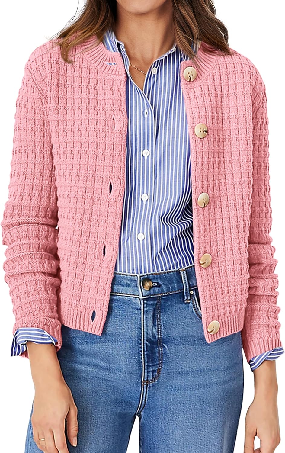 PRETTYGARDEN Women' Knit Cardigan Sweaters Casual Long Sleeve Open Front Button Down Trendy Jackets Outerwear