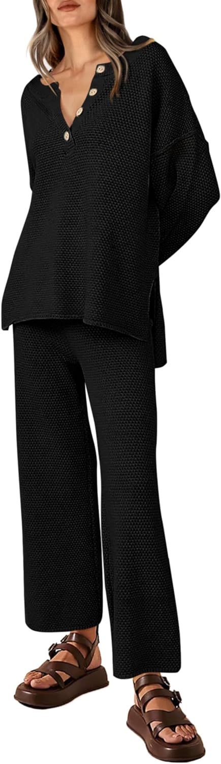 PRETTYGARDEN Women' 2 Piece Tracksuit Outfits 2024 Fall Knit Sweater And Wide Leg Pants Sweatsuit Lounge Sets