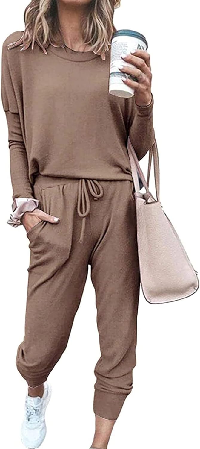 PRETTYGARDEN Women' 2024 Fall Two Piece Outfit Long Sleeve Crewneck Pullover Tops and Long Pants Tracksuit