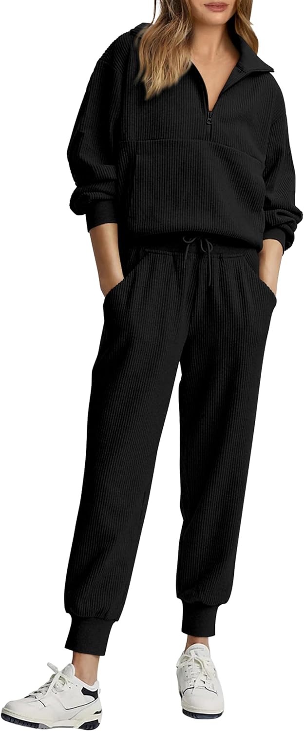 PRETTYGARDEN Womens 2 Piece Sweatsuits Set Long Sleeve Half Zip Pullover Sweatshirt Joggers Sweatpants Fall Outfits Tracksuit