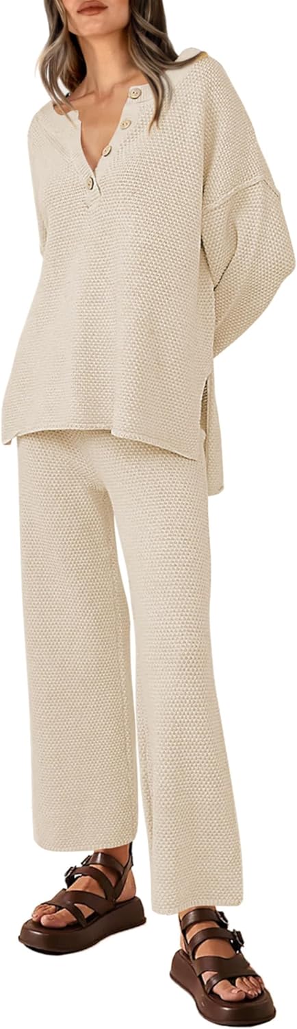 PRETTYGARDEN Women' 2 Piece Tracksuit Outfits 2024 Fall Knit Sweater And Wide Leg Pants Sweatsuit Lounge Sets