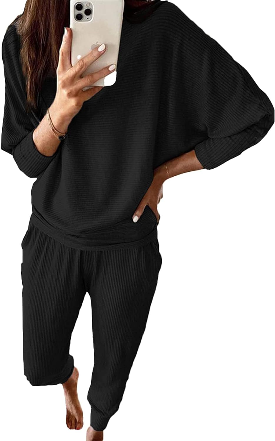 PRETTYGARDEN Women' Fashion Outfits 2 Piece Sweatsuit Solid Color Long Sleeve Pullover Long Pants