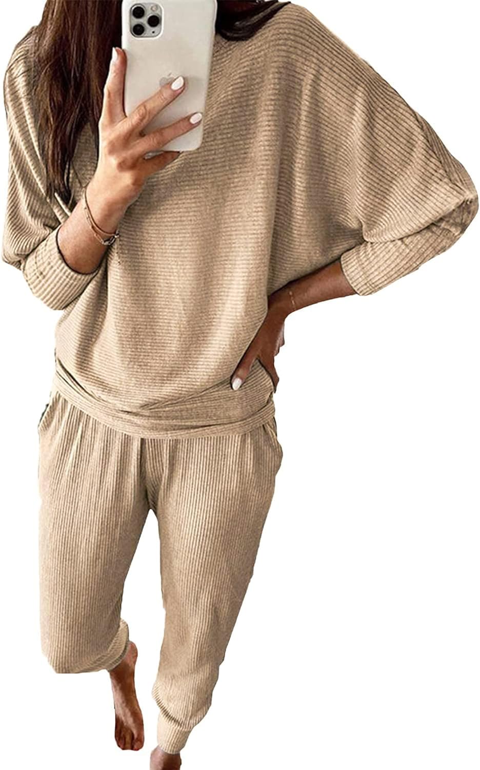 PRETTYGARDEN Women' Fashion Outfits 2 Piece Sweatsuit Solid Color Long Sleeve Pullover Long Pants