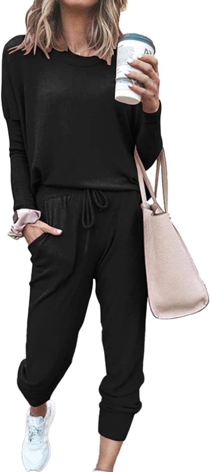 PRETTYGARDEN Women' 2024 Fall Two Piece Outfit Long Sleeve Crewneck Pullover Tops and Long Pants Tracksuit