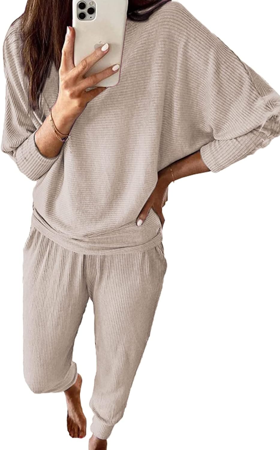 PRETTYGARDEN Women' Fashion Outfits 2 Piece Sweatsuit Solid Color Long Sleeve Pullover Long Pants