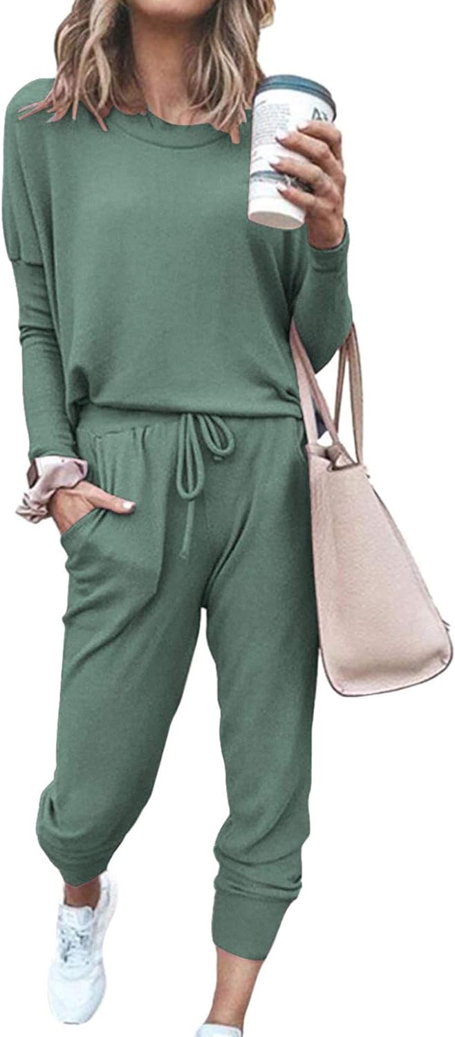 PRETTYGARDEN Women' 2024 Fall Two Piece Outfit Long Sleeve Crewneck Pullover Tops and Long Pants Tracksuit