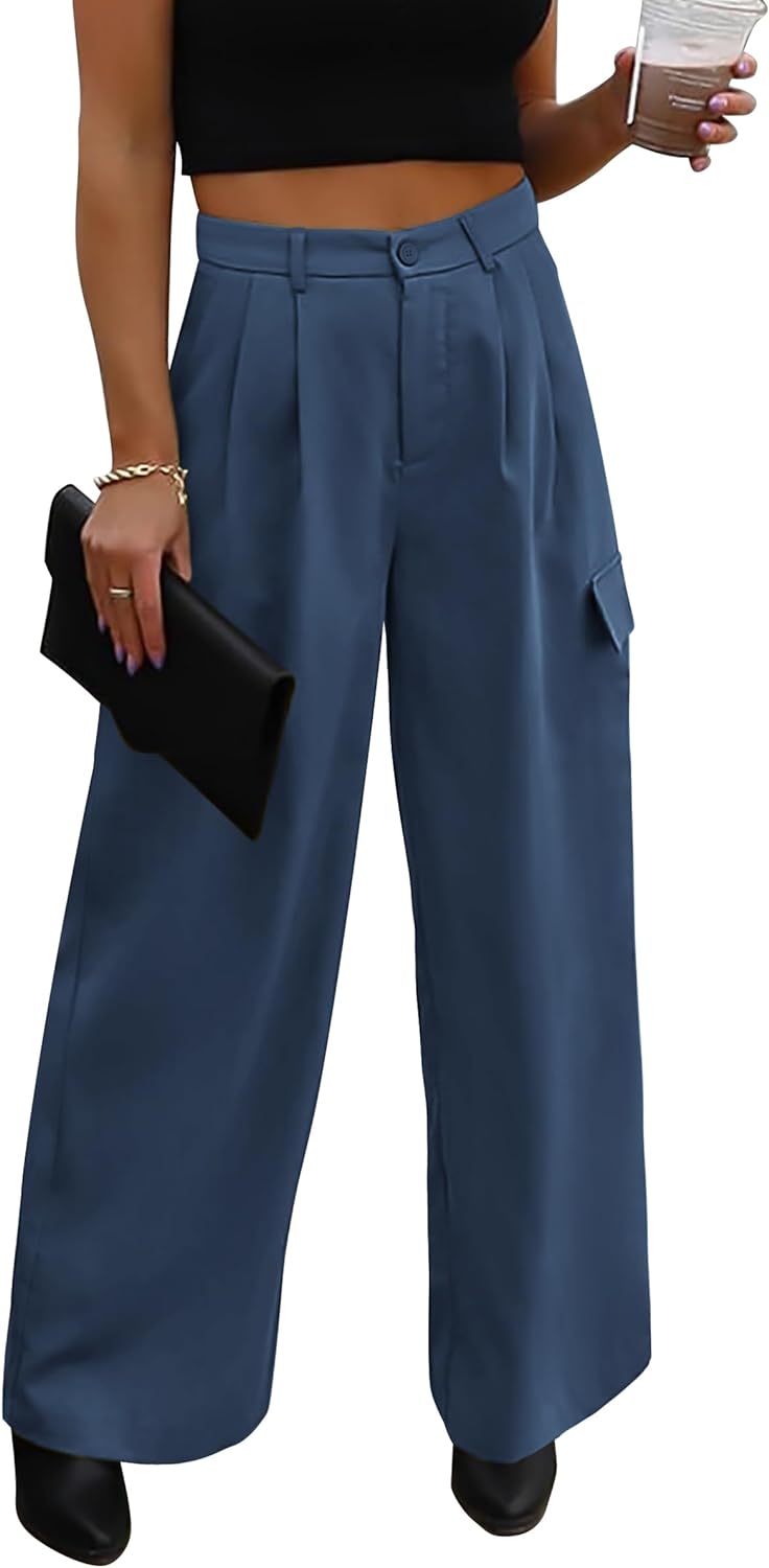 PRETTYGARDEN Women' Wide Leg Cargo Pants High Waist Business Casual Trousers Pant with Pockets