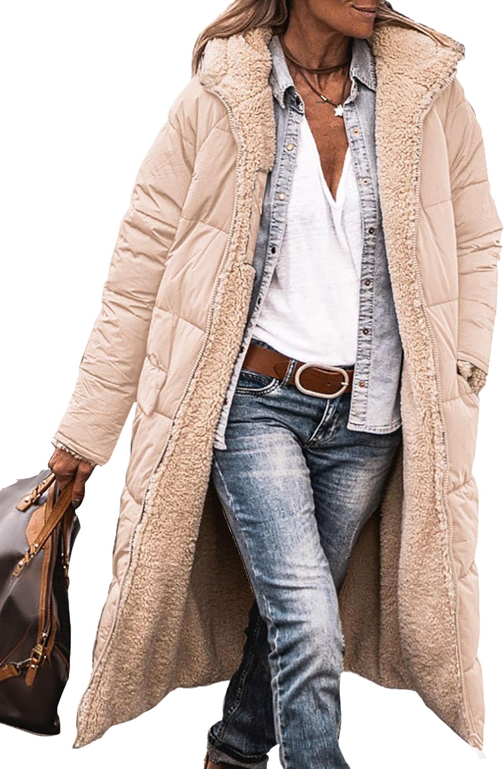 PRETTYGARDEN Women' 2024 Winter Fashion Clothes Oversized Shearling Fleece Long Coats Jackets