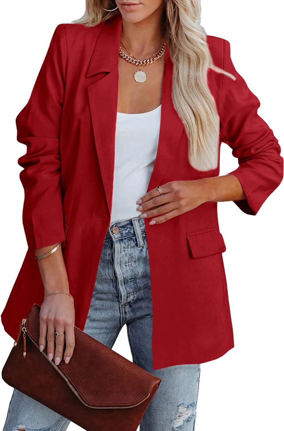 PRETTYGARDEN Women' Casual Blazers Long Sleeve Open Front Button Work Office Blazer Jackets with Pockets