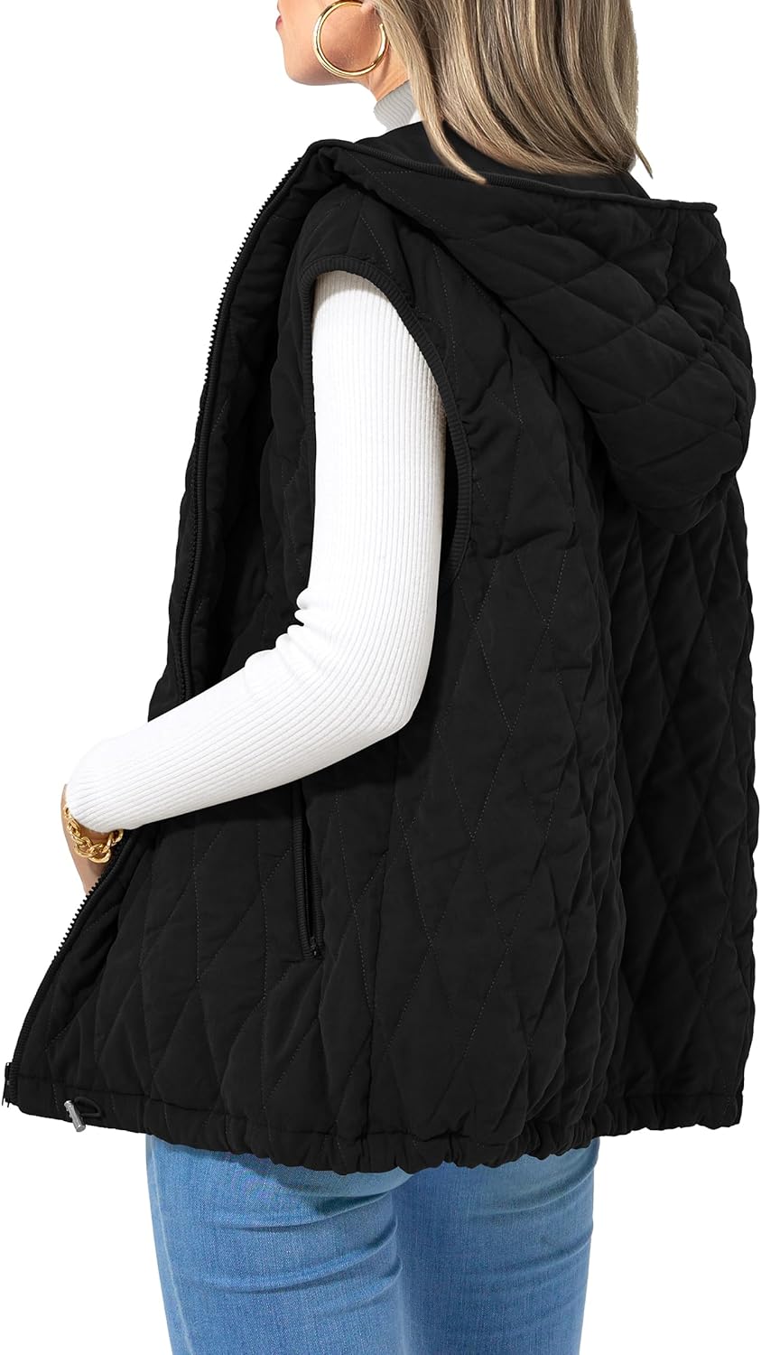 PRETTYGARDEN Women' Fall Quilted Vest Casual Sleeveless Hooded Zip Up Jacket Winter Coat Outerwear