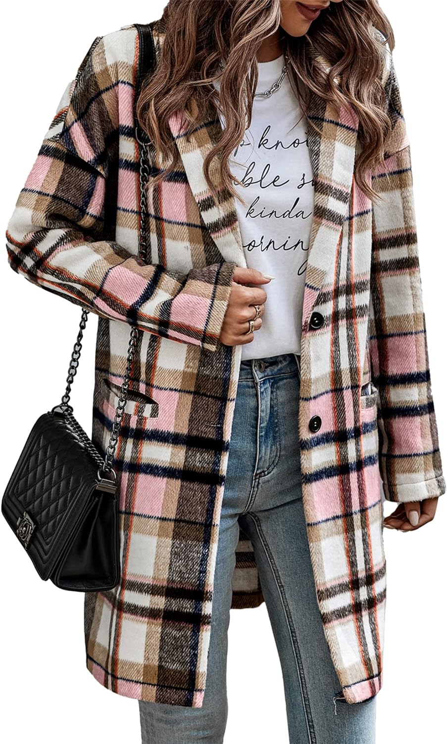 PRETTYGARDEN Women' 2024 Plaid Shacket Jacket Casual Button Wool Blend Winter Tartan Trench Coat With Pockets