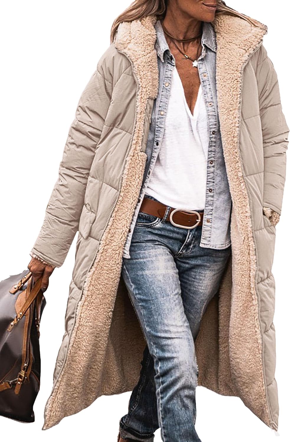 PRETTYGARDEN Women' 2024 Winter Fashion Clothes Oversized Shearling Fleece Long Coats Jackets