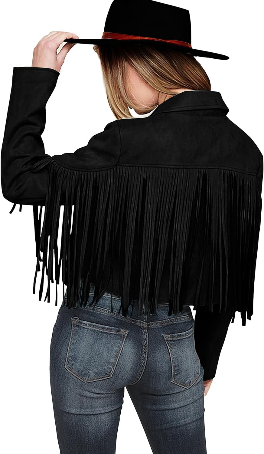 PRETTYGARDEN Women' Fringe Faux Suede Leather Jackets 2024 Fashion Tassel Motorcycle Cropped Coats