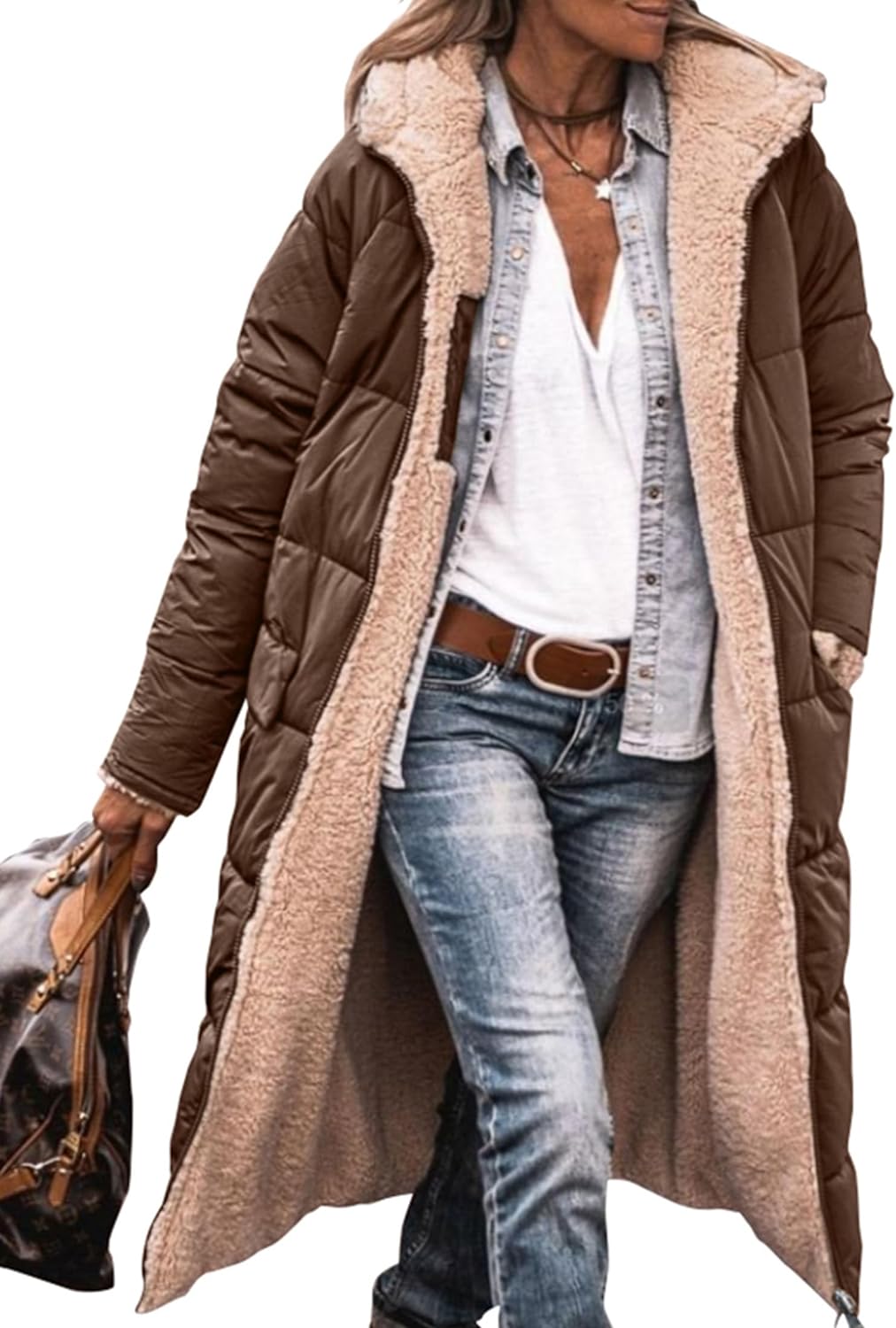 PRETTYGARDEN Women' 2024 Winter Fashion Clothes Oversized Shearling Fleece Long Coats Jackets