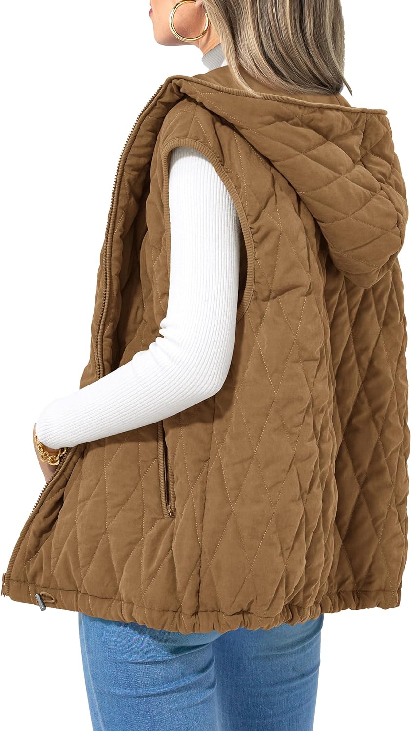 PRETTYGARDEN Women' Fall Quilted Vest Casual Sleeveless Hooded Zip Up Jacket Winter Coat Outerwear