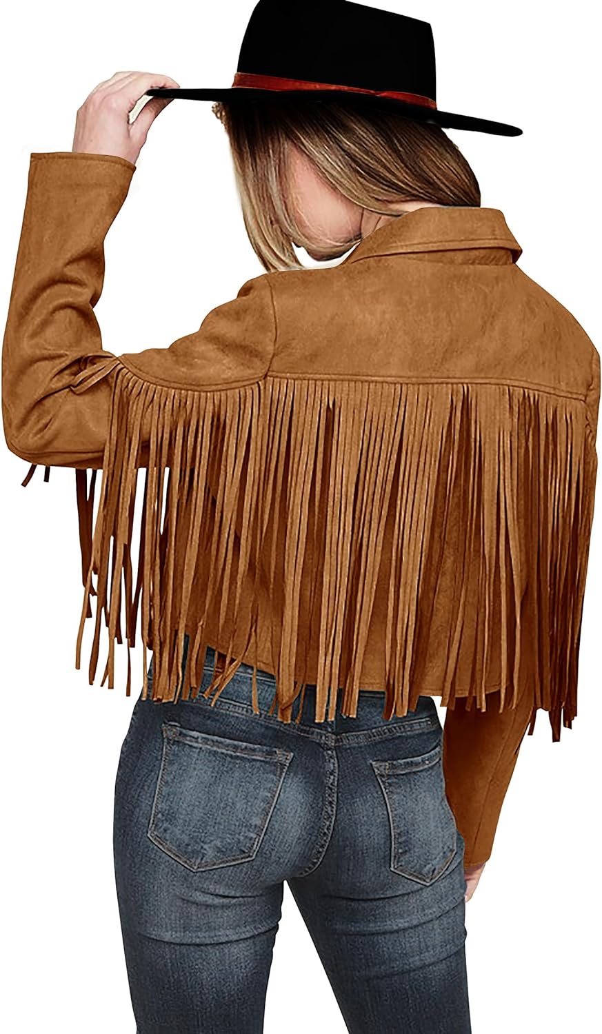 PRETTYGARDEN Women' Fringe Faux Suede Leather Jackets 2024 Fashion Tassel Motorcycle Cropped Coats