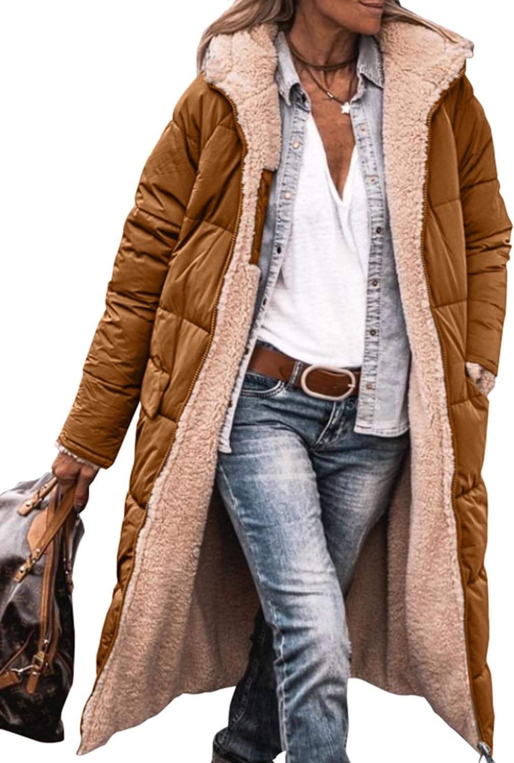 PRETTYGARDEN Women' 2024 Winter Fashion Clothes Oversized Shearling Fleece Long Coats Jackets