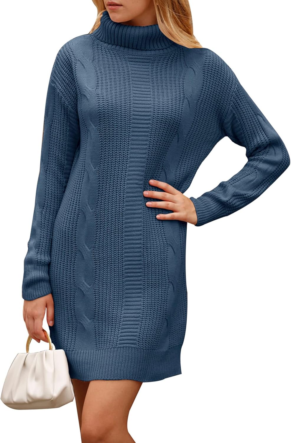 PRETTYGARDEN Women' 2024 Turtleneck Pullover Sweaters Casual Long Sleeve Plain Winter Knit Sweater Dress