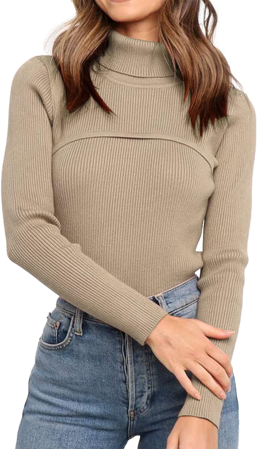 PRETTYGARDEN Women' Fall Fashion Turtleneck Pullover Sweaters Casual Long Sleeve Cable Knit Fitted Jumper Tops