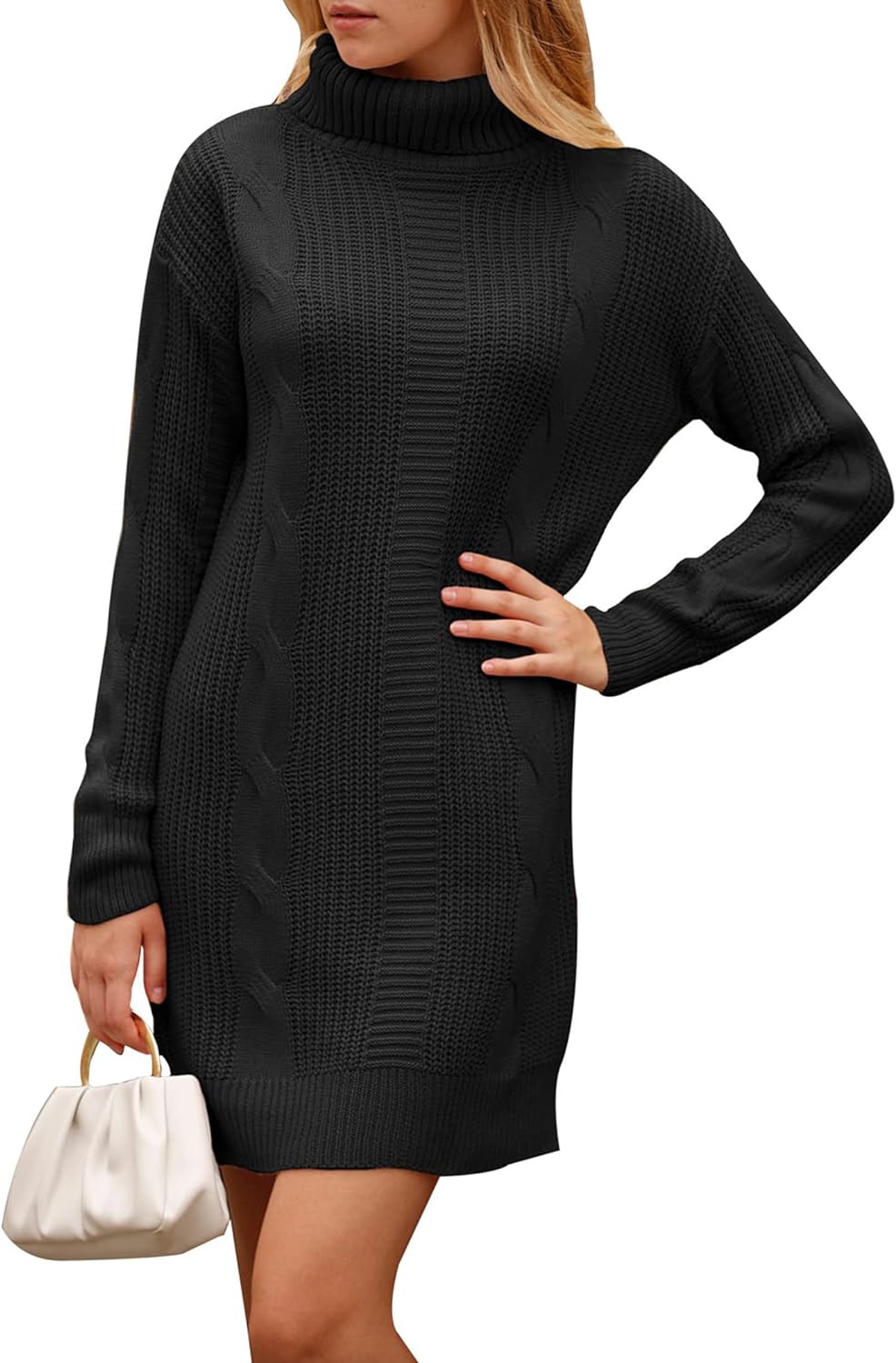 PRETTYGARDEN Women' 2024 Turtleneck Pullover Sweaters Casual Long Sleeve Plain Winter Knit Sweater Dress