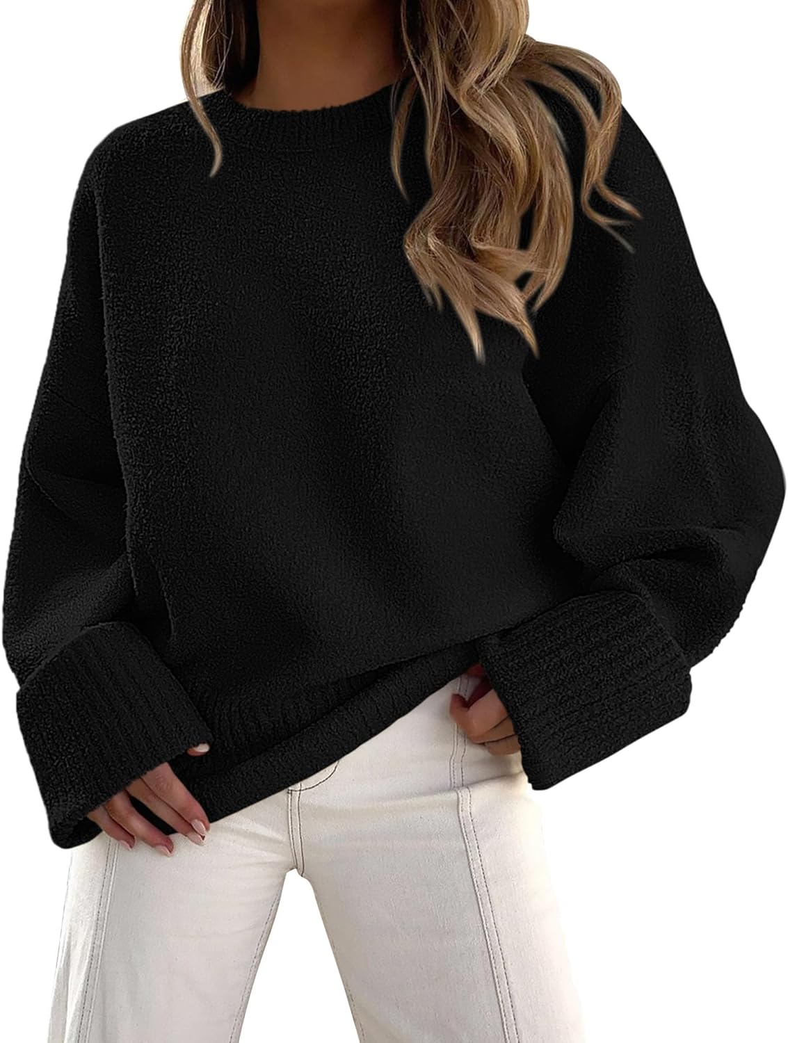 PRETTYGARDEN Women Fall Oversized Sweaters Casual Crewneck Pullover Long Sleeve Fuzzy Chunky Knit Tops Blouse