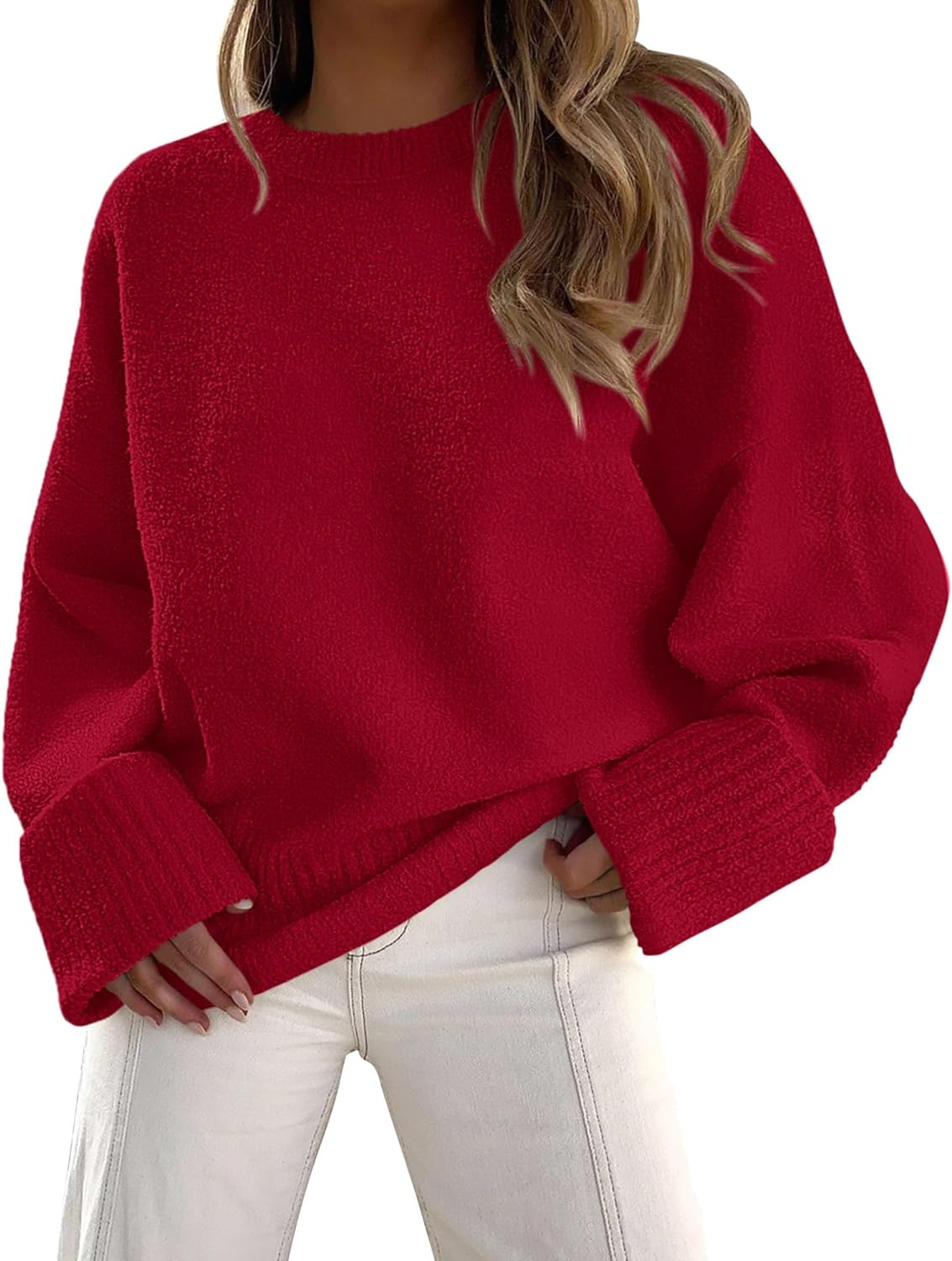 PRETTYGARDEN Women Fall Oversized Sweaters Casual Crewneck Pullover Long Sleeve Fuzzy Chunky Knit Tops Blouse