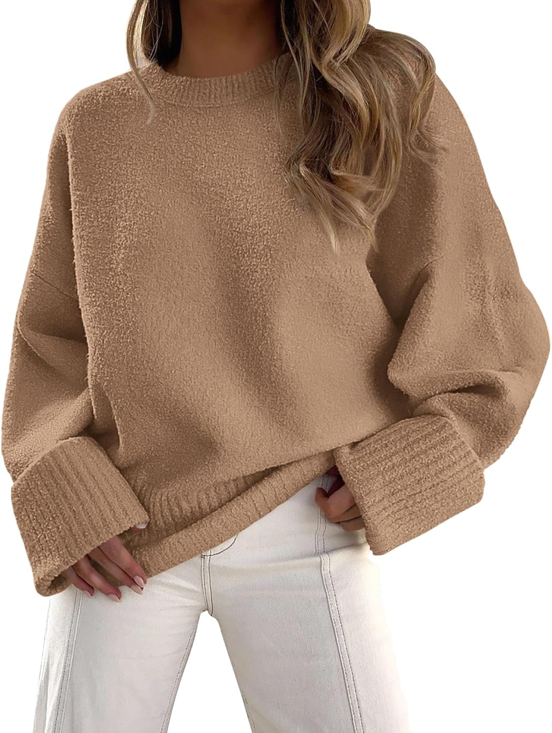 PRETTYGARDEN Women Fall Oversized Sweaters Casual Crewneck Pullover Long Sleeve Fuzzy Chunky Knit Tops Blouse